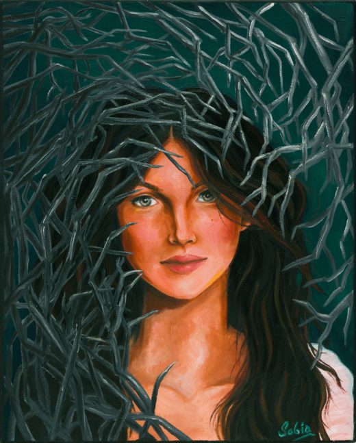 Sobia Shuaib - Girl Behind Branches 16x20
